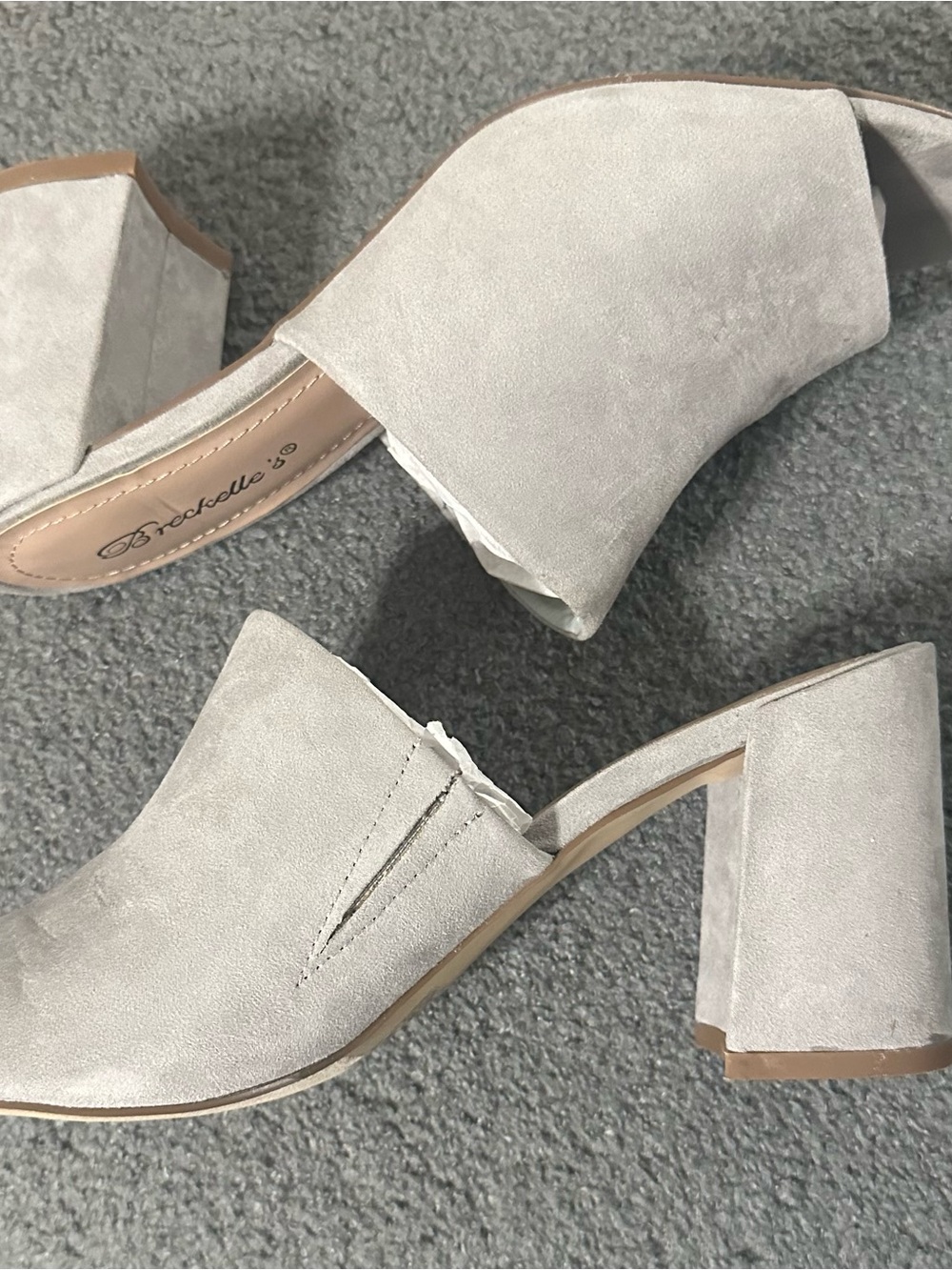 Breckelles Light Gray Suede Block Heel Mules